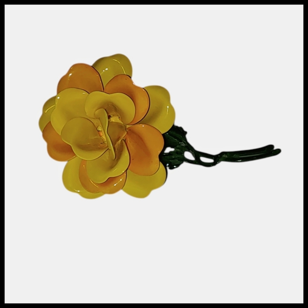 Vintage Art Deco Yellow Rose Trembler Brooch Spring Bounce Flower Pin